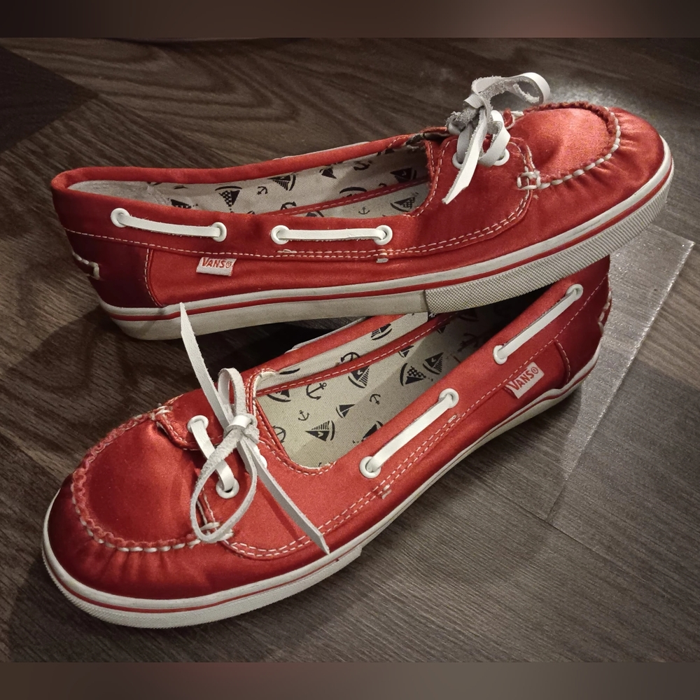 Vans "Abby" Red Satin Sailboat loafers size 7